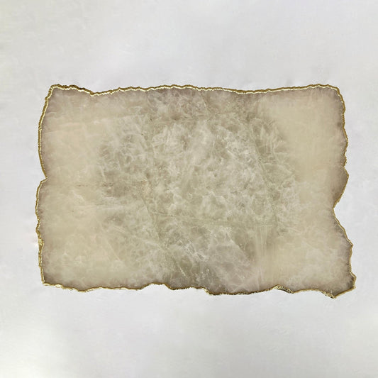 Mesa auxiliar/para bebidas/de centro de ágata blanca/cristal/piedra preciosa/cuarzo con borde orgánico