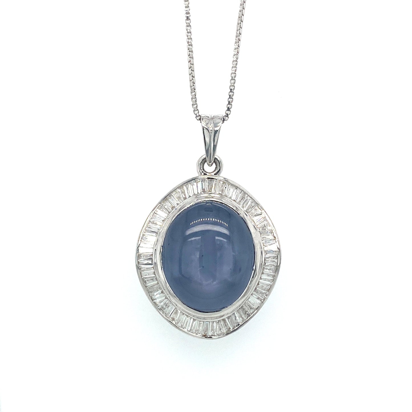 Sapphire Star and Diamond Pendant in 18K White Gold - KGP 20949-0