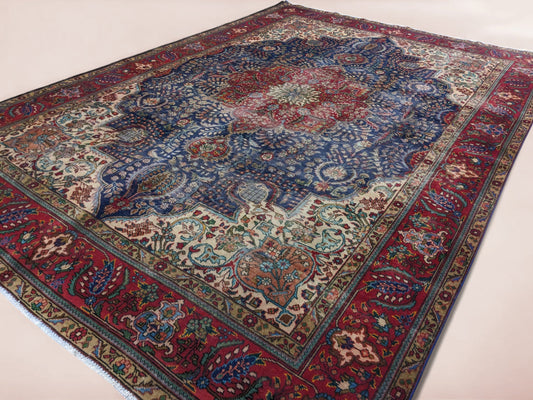 Tabriz - Vintage Persian Red & Blue Overdyed Hand Knotted Wool Rug | 351 x 247 cm