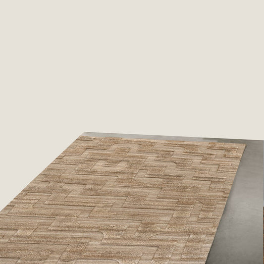 Alfombra abstracta en marrón claro-beige con diseño propio - Hecha a mano | Pura lana de Nueva Zelanda | Tufted a mano | Pelo largo | Alta densidad | Hilo teñido