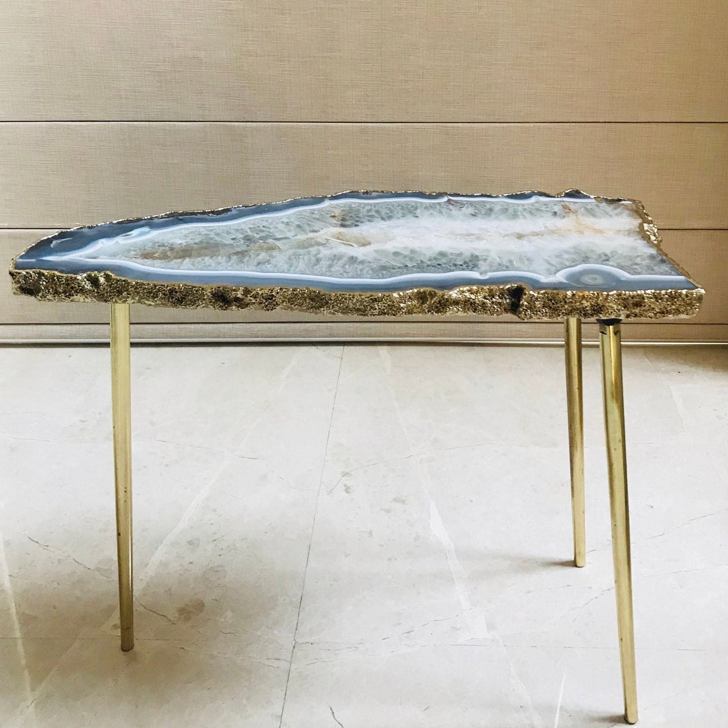 Large Grey Agate Single Piece Quartz/Gemstone/Crystal/Stone Organic Edge Side/Coffee Table-0