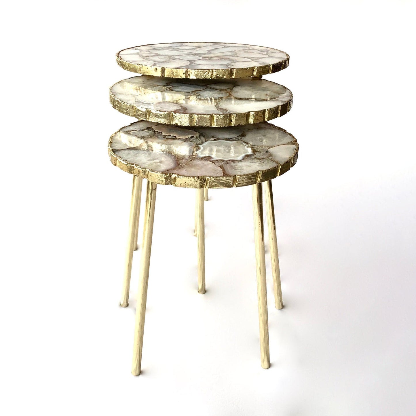 White Crystal Agate Partial Nesting Tables (Set of 3) | 16", 14", 12" Diameter