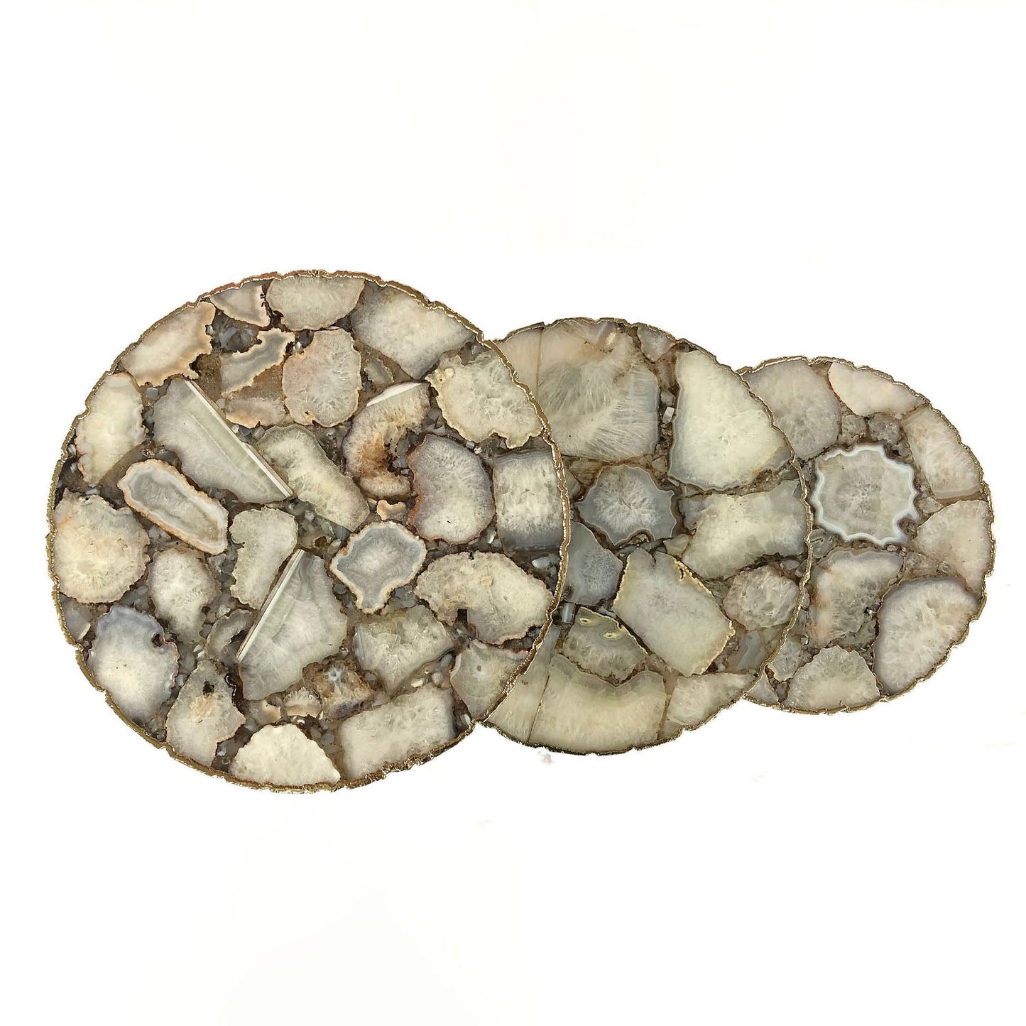 White Crystal Agate Partial Nesting Tables (Set of 3) | 16", 14", 12" Diameter