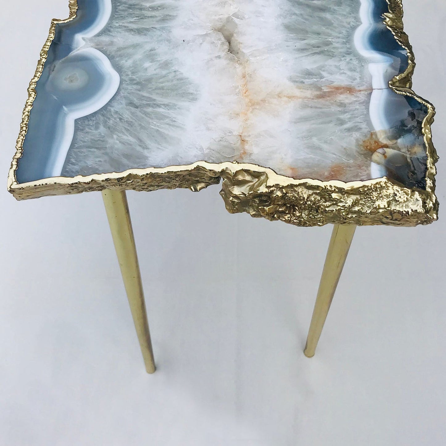 Large Grey Agate Single Piece Quartz/Gemstone/Crystal/Stone Organic Edge Side/Coffee Table-3