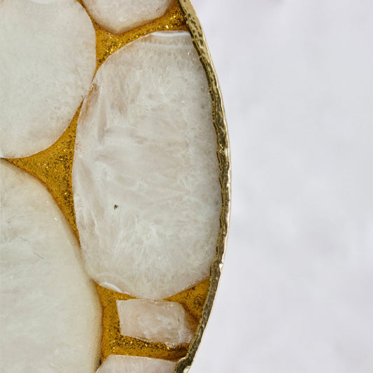 Gold Sparkle Infused White Agate Round Coffee/Side Table