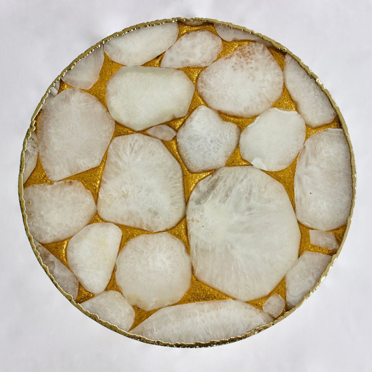 Gold Sparkle Infused White Agate Round Coffee/Side Table