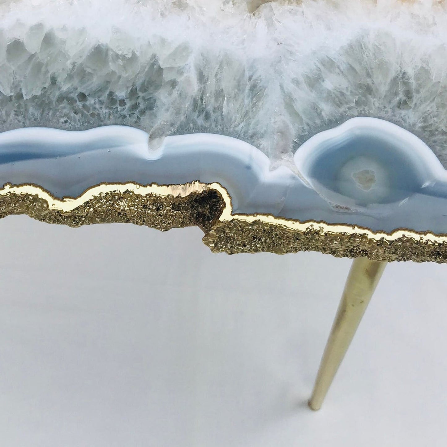 Large Grey Agate Single Piece Quartz/Gemstone/Crystal/Stone Organic Edge Side/Coffee Table-4