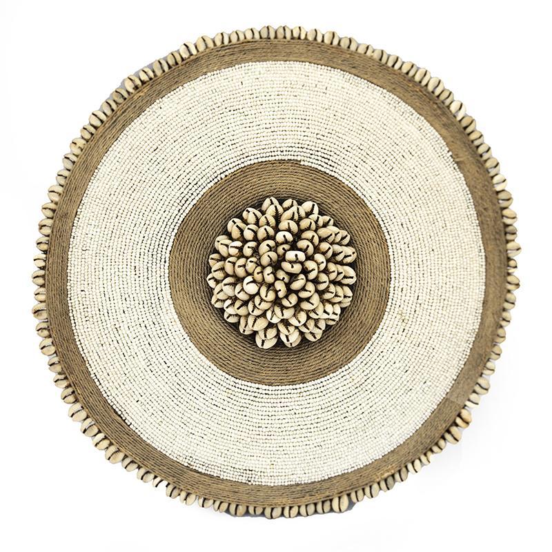 Beaded Cameroon Shield on stand | White-2