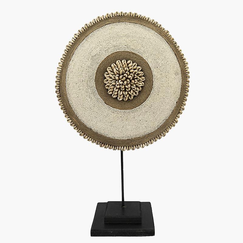 Beaded Cameroon Shield on stand | White-1