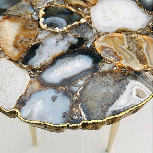 Mesa auxiliar/de centro con borde orgánico de ágata negra