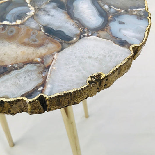 Mesa auxiliar/de centro con borde orgánico de ágata negra