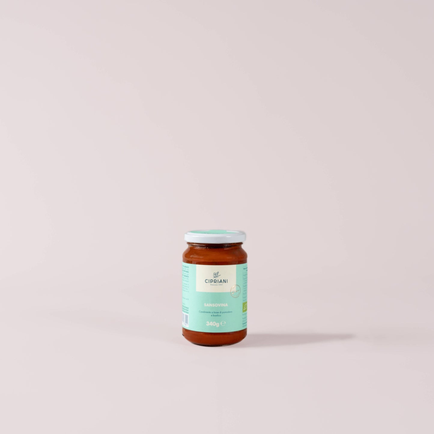 Jar of Cipriani pasta sauce on a light pink background