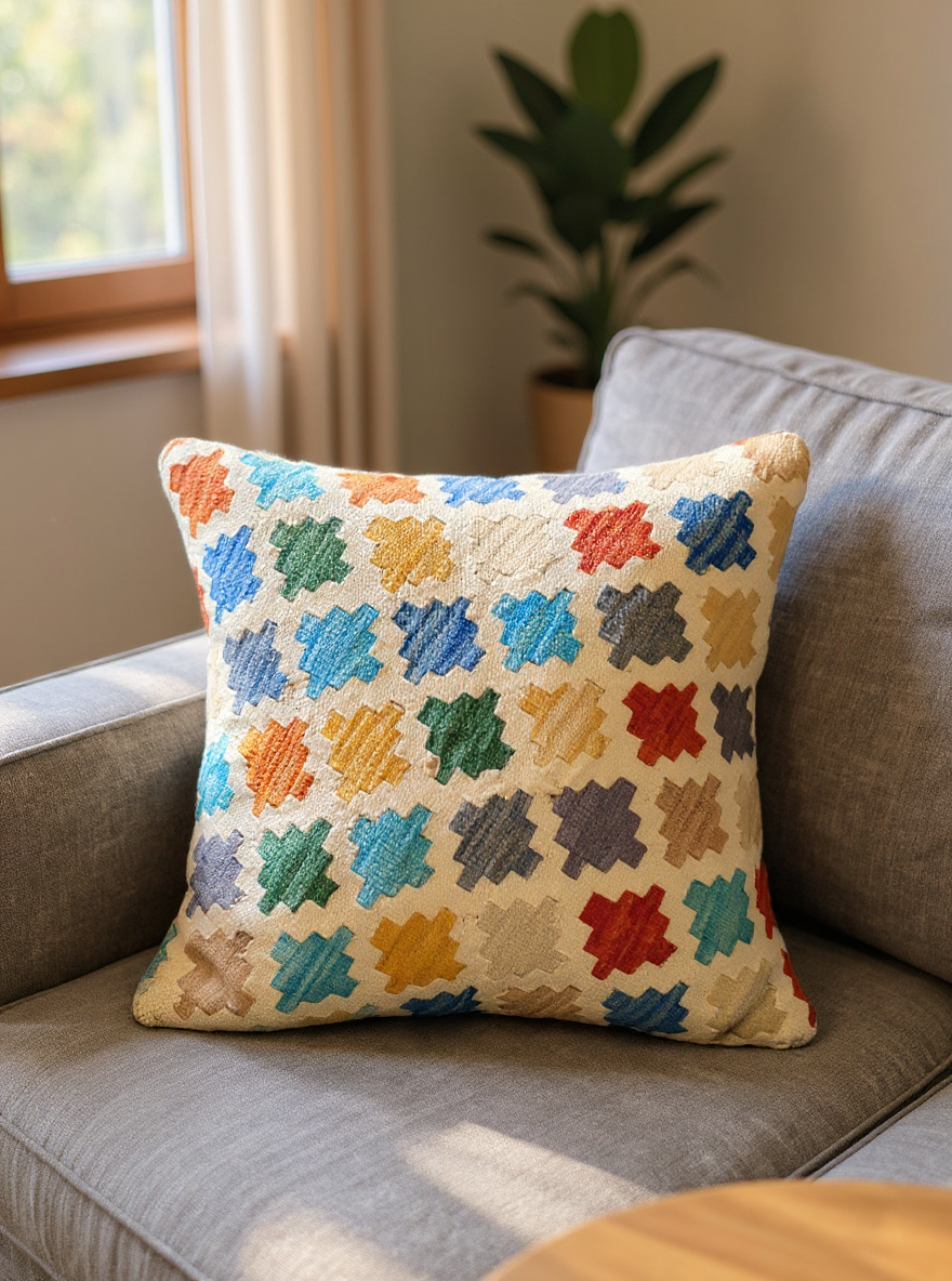 Afghan Kilim Cushion Cover - 46 x 46 cm