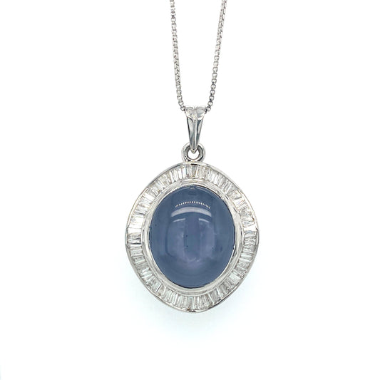 Sapphire Star and Diamond Pendant in 18K White Gold - KGP 20949-0