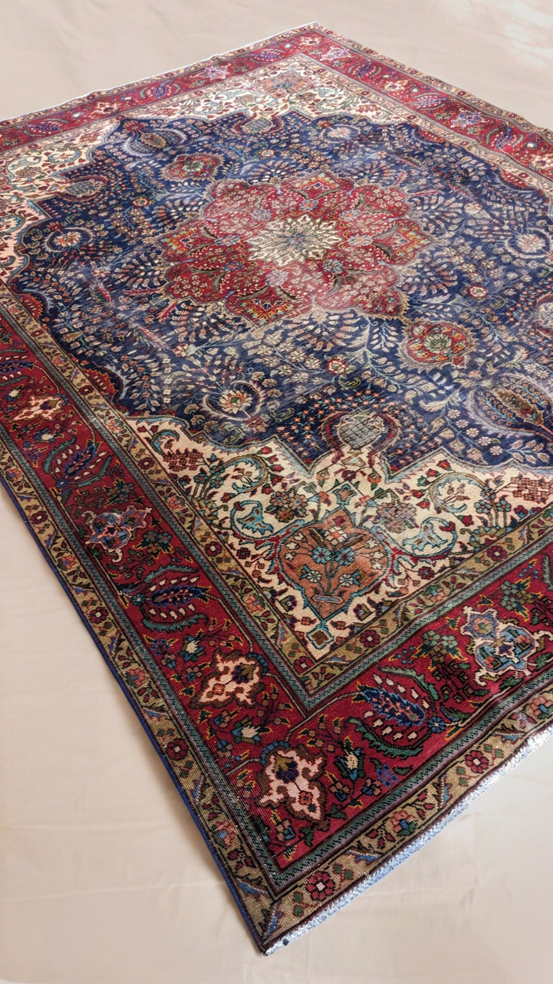 Tabriz - Vintage Persian Red & Blue Overdyed Hand Knotted Wool Rug | 351 x 247 cm