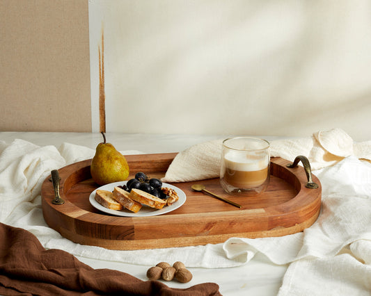 Lyon Wood Oval Serving Tray With Handles