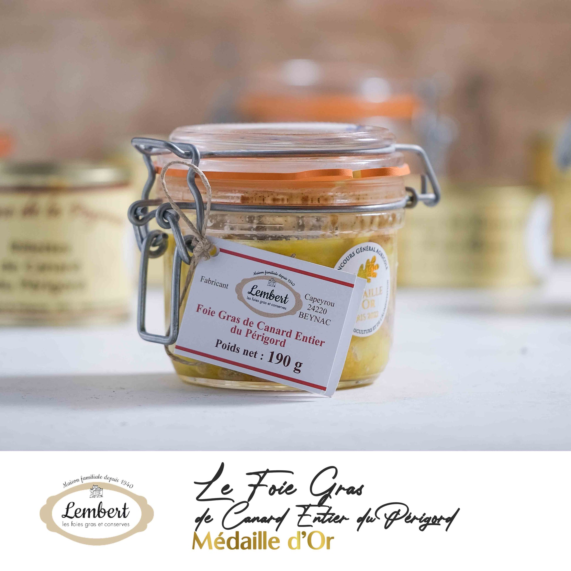 Lembert Foie Gras Entier du Périgord 120g jar with gold label