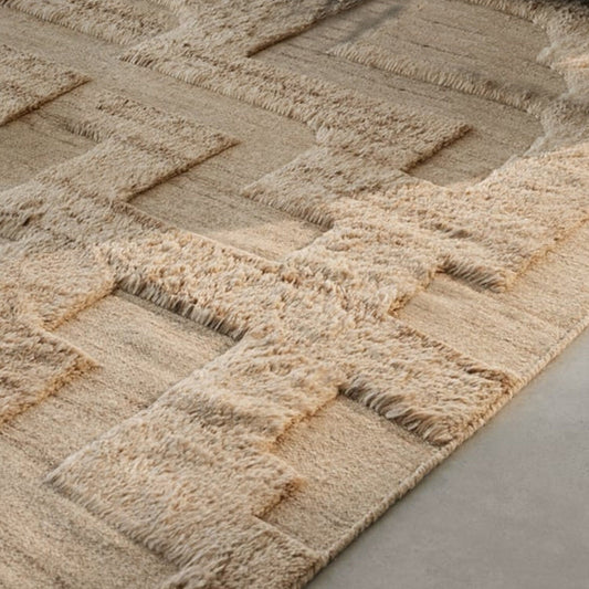Alfombra abstracta en marrón claro-beige con diseño propio - Hecha a mano | Pura lana de Nueva Zelanda | Tufted a mano | Pelo largo | Alta densidad | Hilo teñido