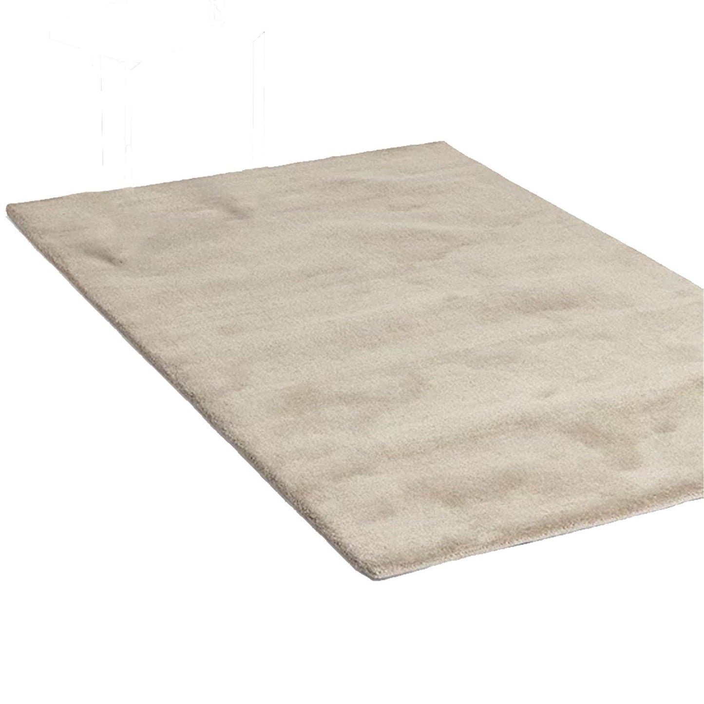 Beige | Couleur unie - Tapis artisanal | Pure laine de Nouvelle-Zélande | Tufté à la main | Poils longs | Haute densité | Teint en fil