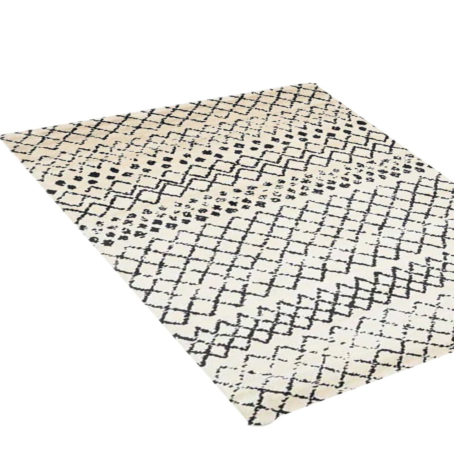 Cream and Black - Handcrafted Rug/Carpet | Pure New Zealand Wool | Hand Tufted | High Pile | High Density | Yarn Dyed