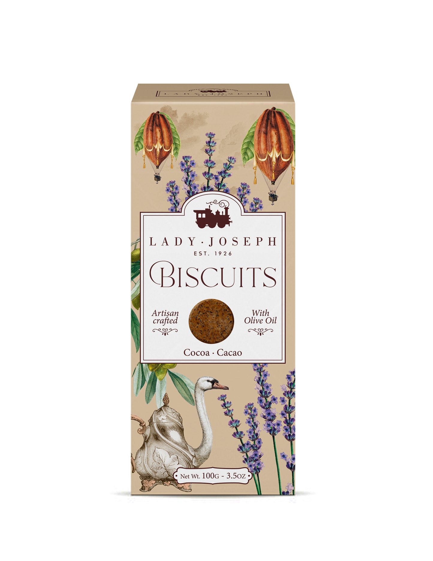 Lady Joseph Artisan Cacao Biscuits box - handcrafted Spanish cookies 130g